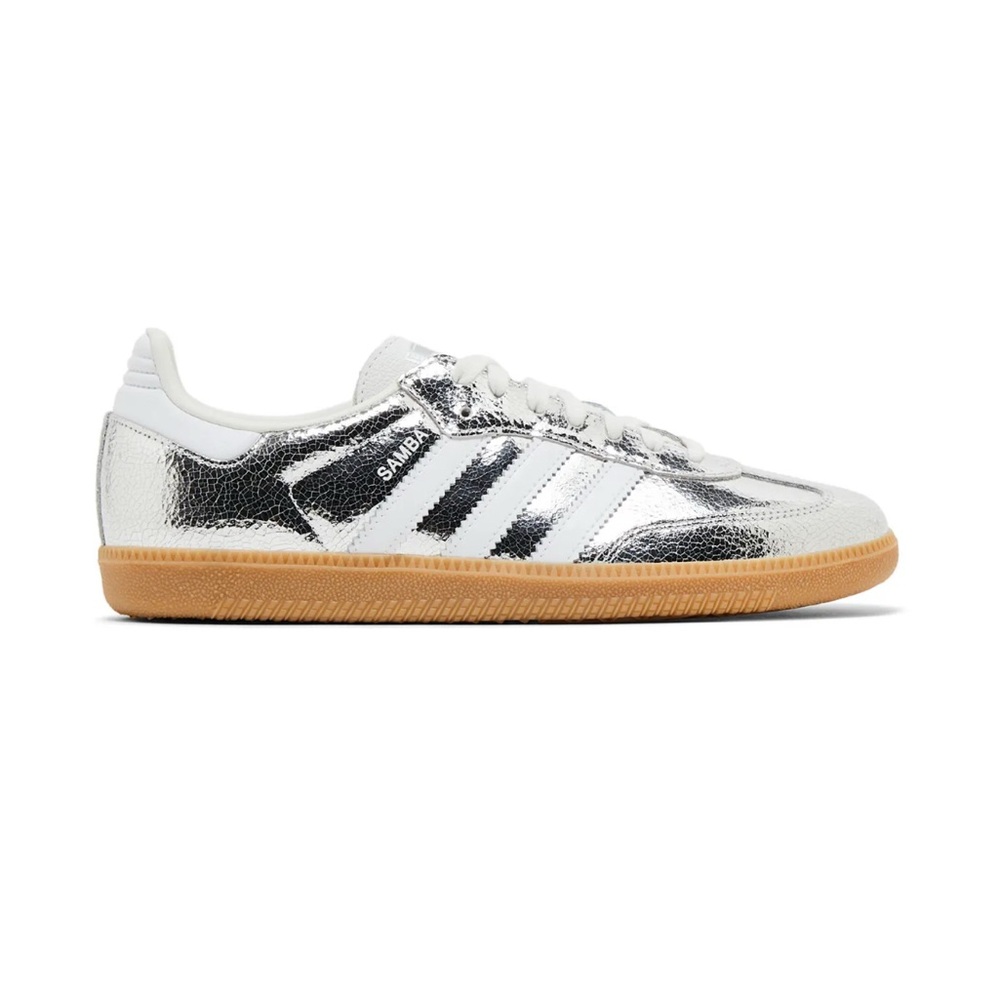 NWOT adidas Samba Metallic Silver White Gum Sole Athletic Shoes